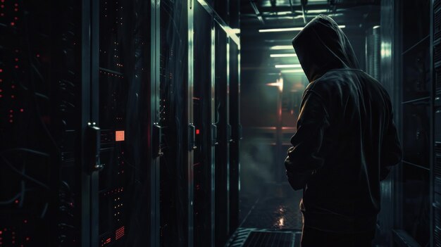 Hacker in una sala server