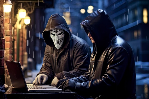 Hacker mascherati con laptop