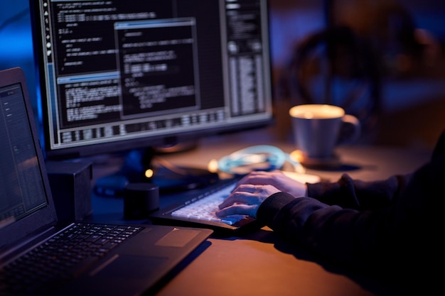 hacker using computer virus for cyber attack