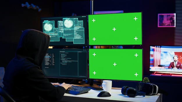 Hacker using mockup monitor seeing access denied error message