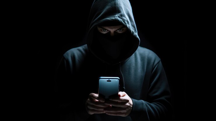 Hacker using smartphone