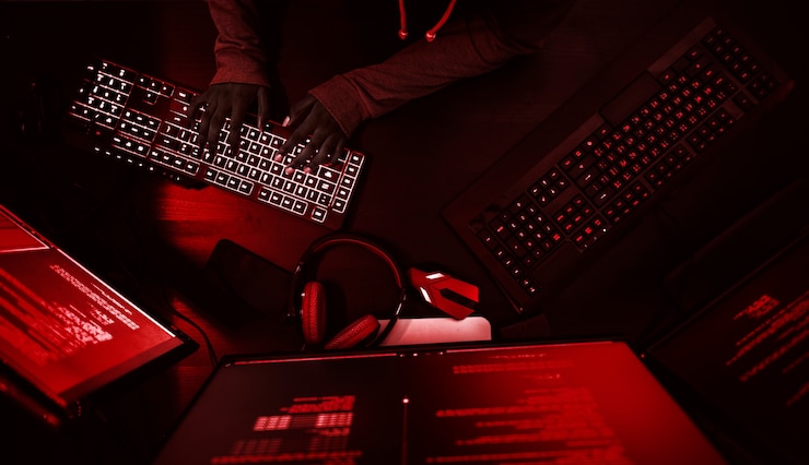 Photo hacker working on computer cyber crime