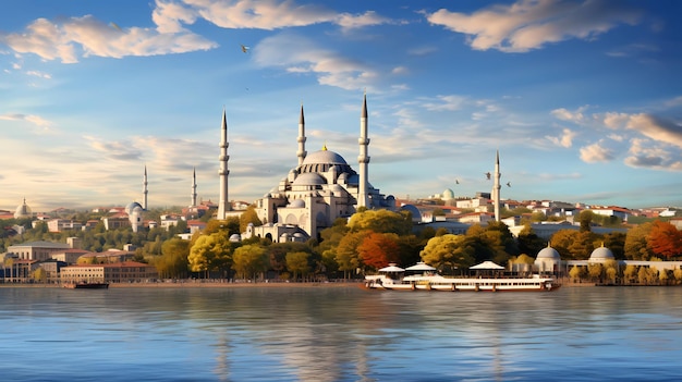 Hagia Sophia e la Moschea Blu di Istanbul con il fiume Bosforo