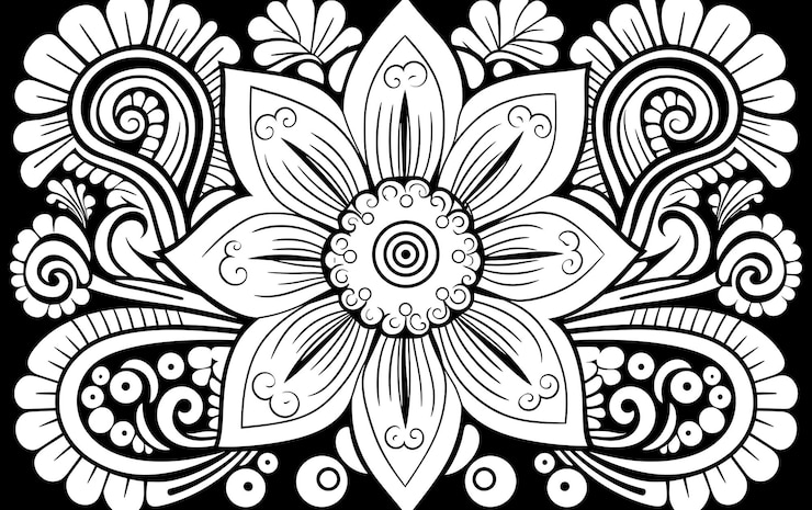 Photo halaman mewarnai pola meditatif bohemian hitam putih
