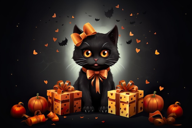 Halloween adorabile gattino nero con scatola regalo