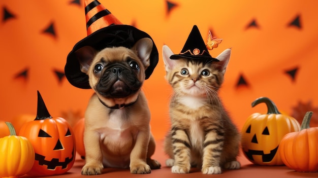 Halloween Animali domestici Cane e gatto che indossa il costume di Halloween