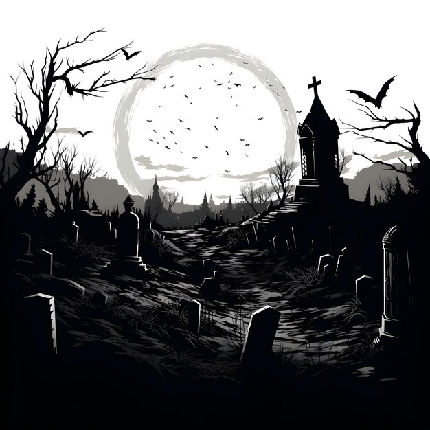 Halloween cimitero bianco e nero