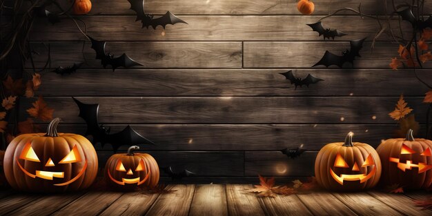 Halloween con una zucca arrabbiata nera Jack O con foglie d'autunno