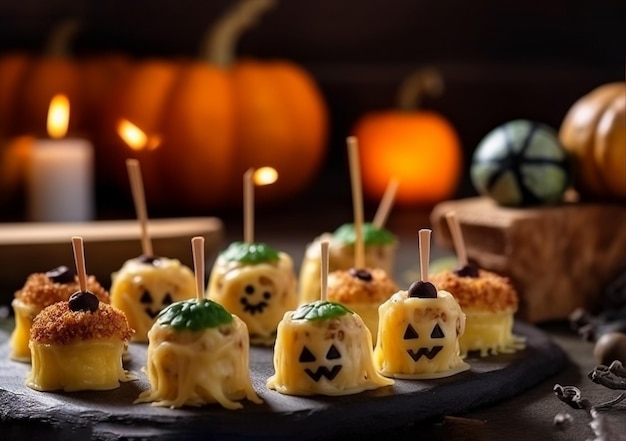 Halloween delizioso finger food una vista in primo piano Idea per un alimento di Halloween AI Generato