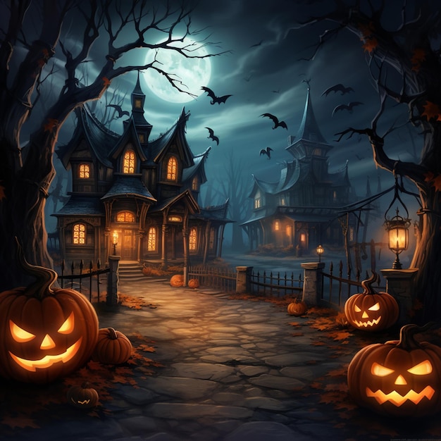Halloween della zucca sullo sfondo della notte buia disegno a tonalità arancione per Halloween 31 ottobre