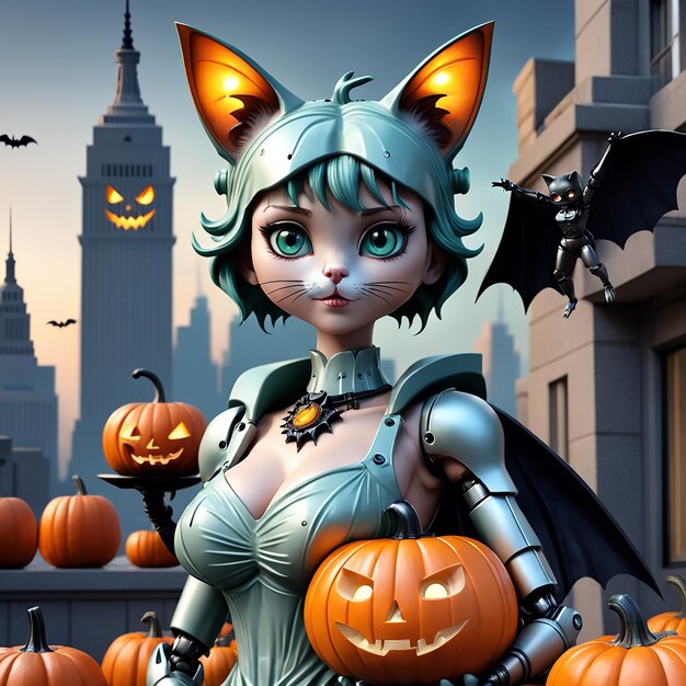 Halloween è un gatto e un simpatico gatto nero e un'immagine dettagliata di un adesivo 3D e un'immagine di sfondo reale