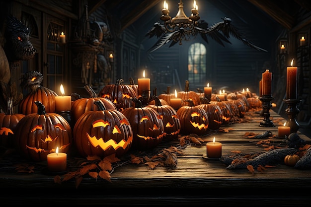 Halloween I panorami più strani che abbia mai Zucche jacko'lanterns costumi decorazioni spettrali Generato con l'intelligenza artificiale