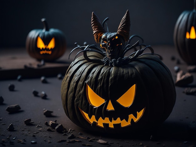 Halloween intagliare zucca su una foglia luccicante Jacko'lantern