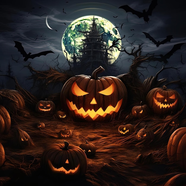 halloween jack o lanterna carta da parati con fantasmi urlano sullo sfondo della luna