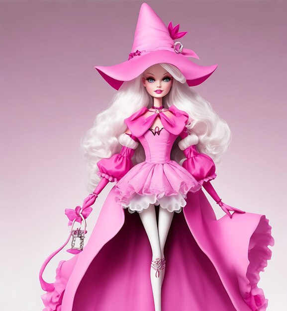 Halloween Pink Barbie Witch Doll ai generato