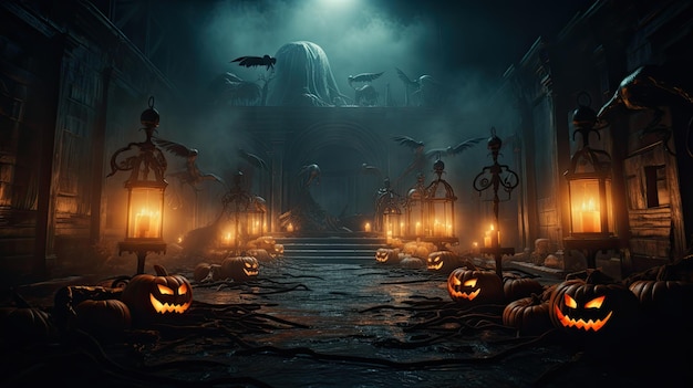 Halloween sfoggio spaventoso zucche spaventose con fumo in vecchi grandi fantasmi inquietanti 1