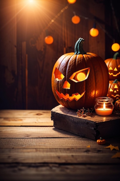 halloween tavolo di legno vuoto sfocato sfondo luminoso