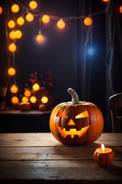 halloween tavolo di legno vuoto sfocato sfondo luminoso