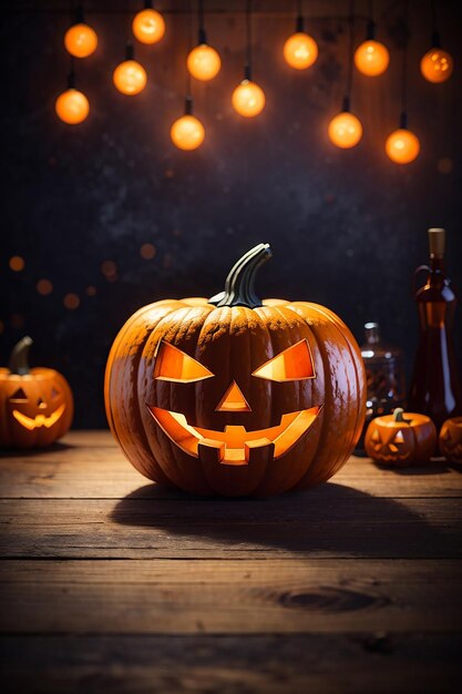 halloween tavolo di legno vuoto sfocato sfondo luminoso