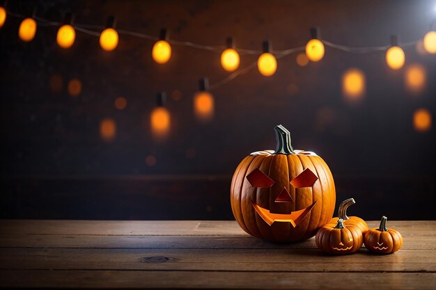 halloween tavolo di legno vuoto sfocato sfondo luminoso