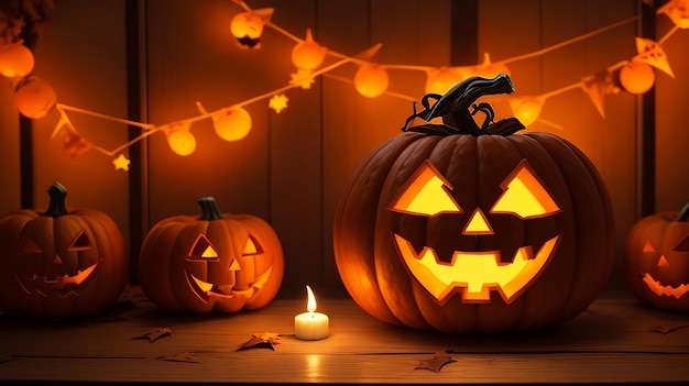 Halloween testa di zucca jack o lanterna con sfondo di fuoco ardente