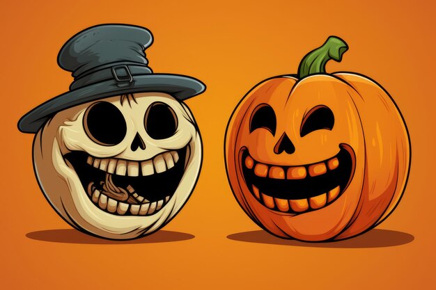 Halloween teste di zucca jack ridendo l'un l'altro illustrazione a fumetti