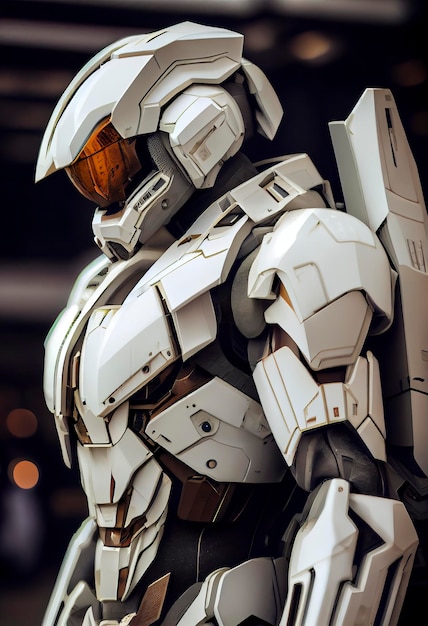 Halo spartan che indossa una tuta spaziale bianca estremamente dettagliata con colori intensi Fotografia generata ai