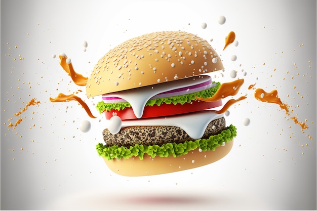 Hamburger 3d che cade realistico