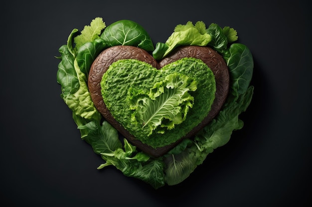 Hamburger a forma di cuore con uno spesso strato di verdure a forma di foglie di lattuga