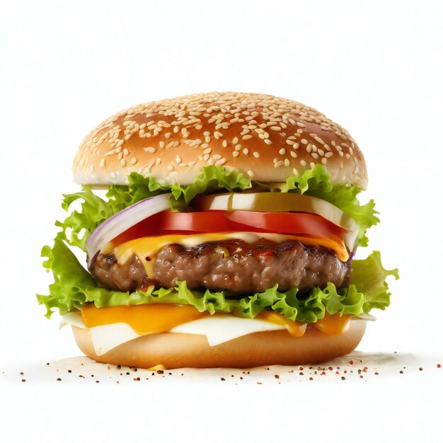 hamburger a tre passi sullo sfondo bianco