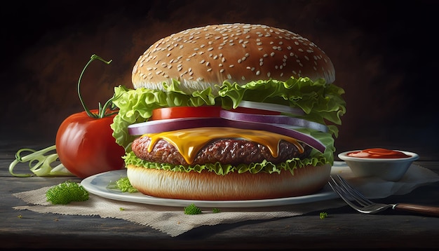 Hamburger americano classico AI Illustrazione generativa