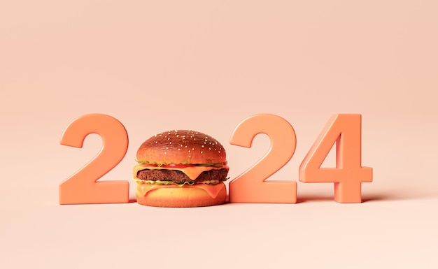 hamburger con il segno del nuovo anno 2024