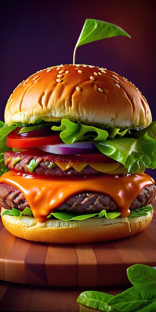 hamburger con insalata di pomodoro e carne