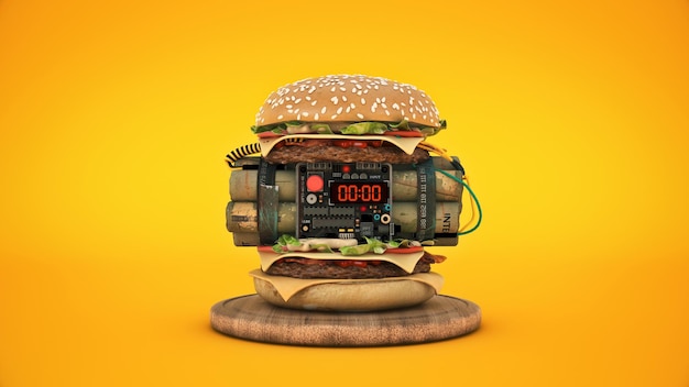 hamburger con rendering 3d esplosivo