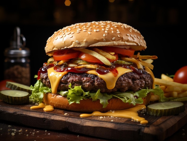 hamburger con salata, formaggio e pomodori