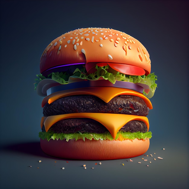 Hamburger con una candela su sfondo blu rendering 3d