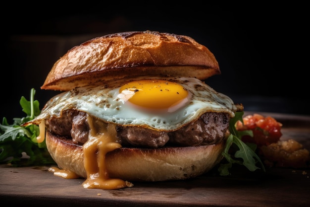 Hamburger con uovo e cotoletta grande creato con tecnologia Generative AI