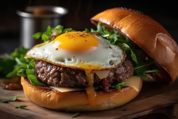 Hamburger con uovo e cotoletta grande creato con tecnologia Generative AI
