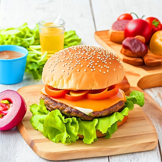 Hamburger delizioso con sul tavolo