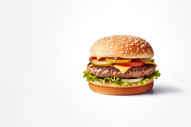 Hamburger delizioso e gustoso isolato su sfondo bianco fast food con spazio di copia