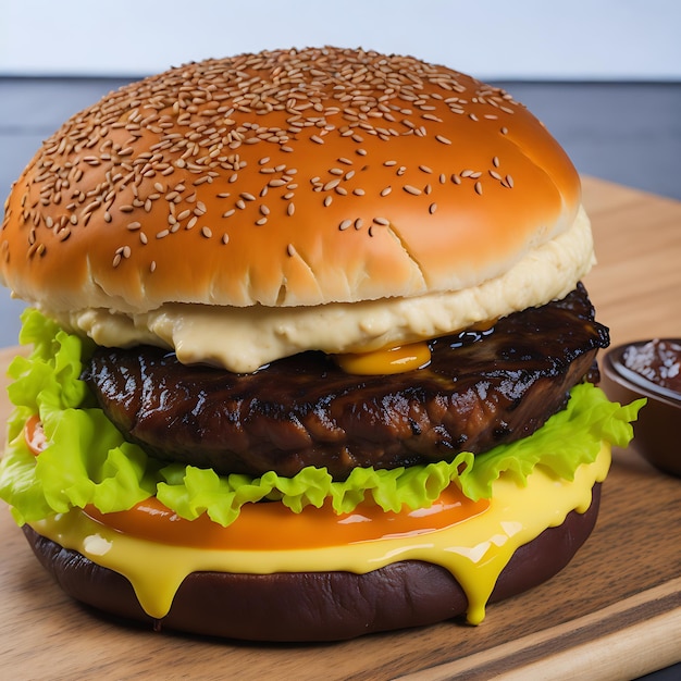 hamburger di manzo fresco gustoso con formaggio e patatine fritte