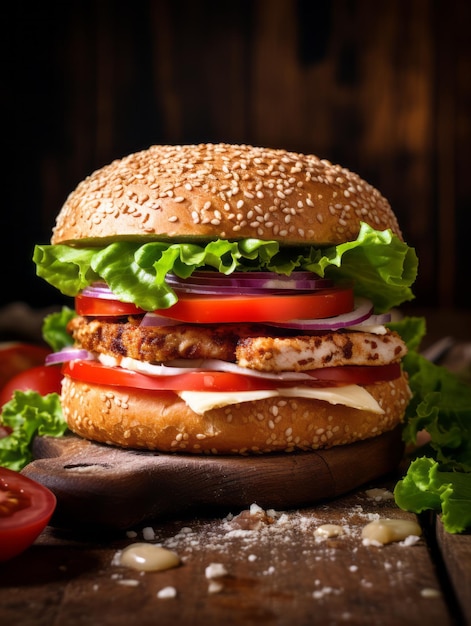 Hamburger di pollo con pomodorini e lattuga