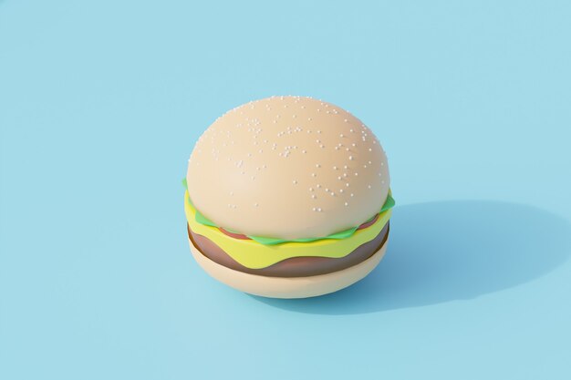 Hamburger fast food singolo oggetto isolato. Rendering 3D