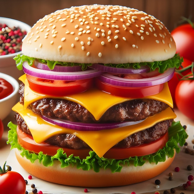 Hamburger gustoso isolato su uno sfondo bianco hamburger fresco fast food con manzo e formaggio