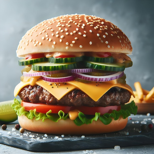 Hamburger gustoso isolato su uno sfondo bianco hamburger fresco fast food con manzo e formaggio