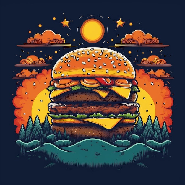 hamburger gustoso tshirt disegno vettoriale mockup stampabile isolato su tatuaggio adesivo nero