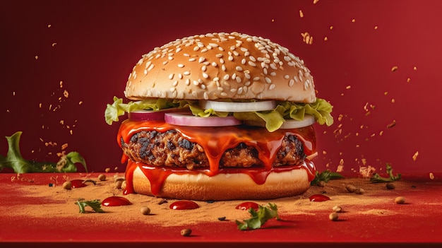 hamburger isolato su sfondo rosso