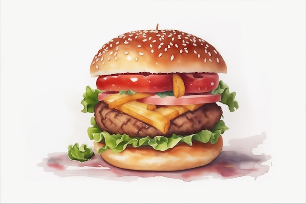 Hamburger isolato su uno sfondo bianco foto di illustrazione 3D