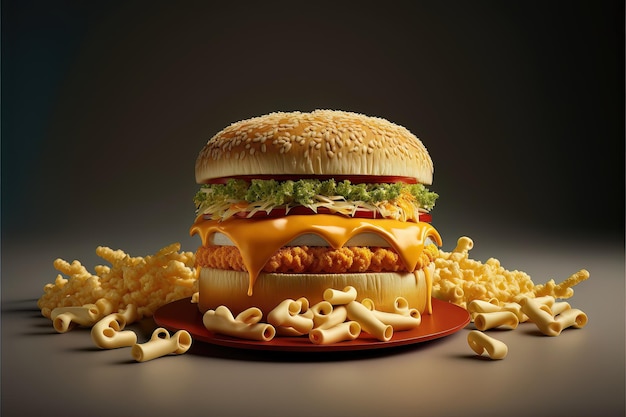 Hamburger lubrificante. Illustrazione di cibo. IA generativa