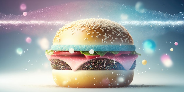 Hamburger nel lato sinistro Pink Blue Magical Fantasy Bokeh Generative AI